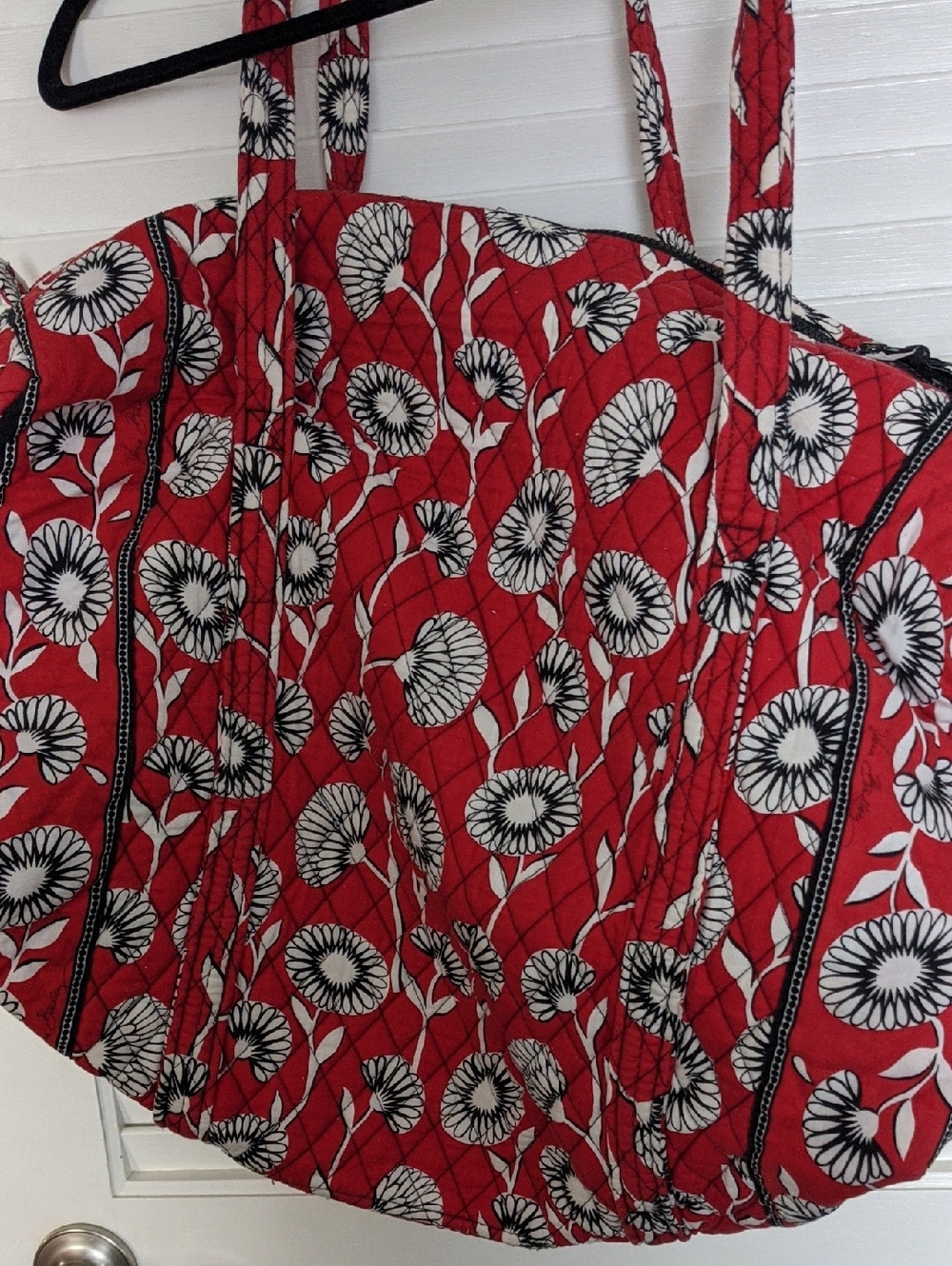 Vera Bradley Red and Black Floral Quilted Large Duffle Deco Paisley Retired